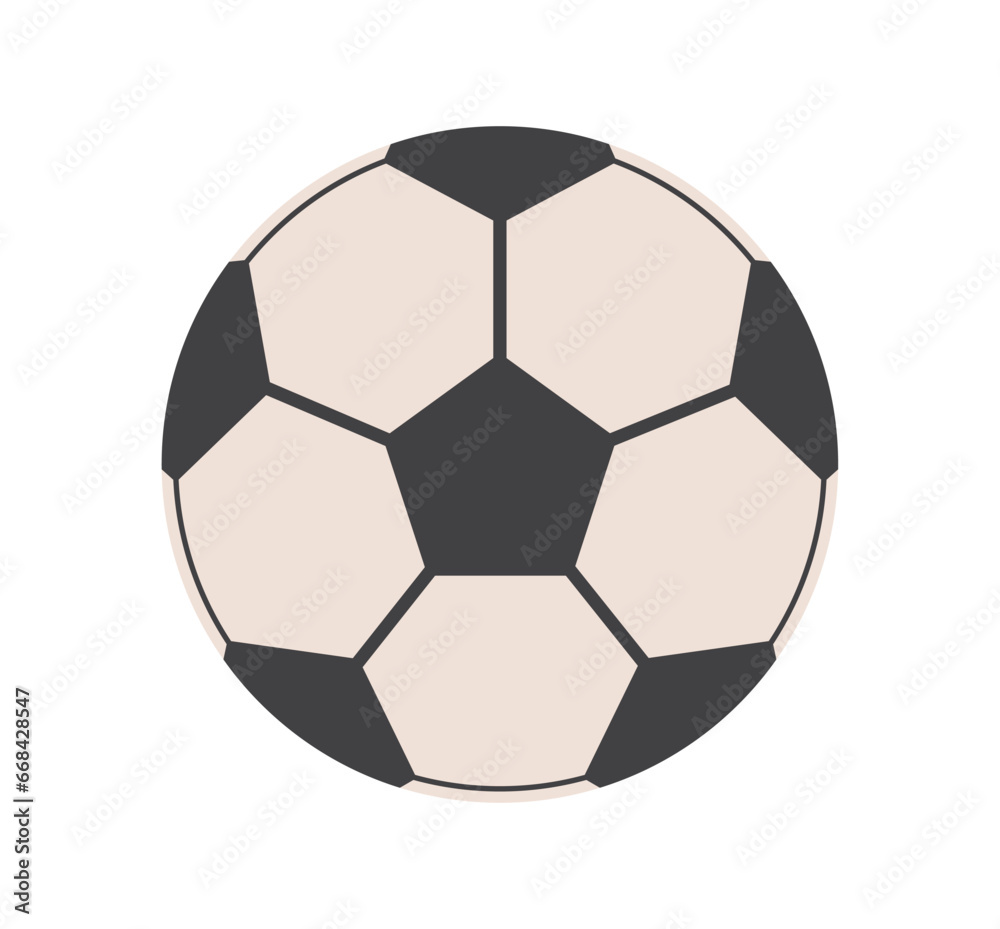 Fototapeta premium Football element sticker. Black and white ball. Tournament and competitions. Sport equipment for active lifestyle. Cartoon flat vector illustration isolated on white background