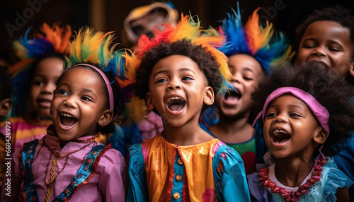 African children smiling, dancing, playing, celebrating traditional festival outdoors generated by AI