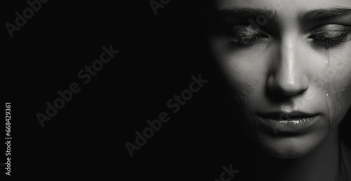 Fototapet black and white portrait of a woman cry