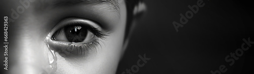 black and white eyes sadness of boy  photo