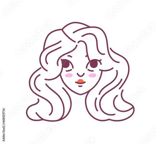 Female hairstyle doodle avatar. Young girl with blonde hairs in glasses. Fashion, trend and style. Graphic element for website. Cartoon flat vector illustration isolated on white background