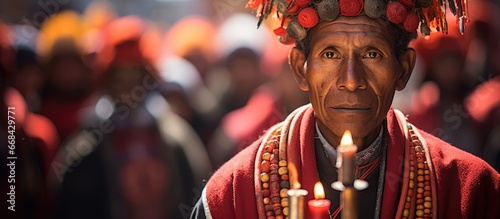 Person with trumpet during Corpus Christi event in Cajamarca Peru photo