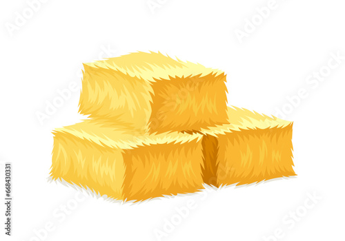 Haystack yellow concept. Agriculture and farming. Harvest and crop in cube stacks. Sticker for social networks and messengers. Cartoon flat vector illustration isdolated on white background