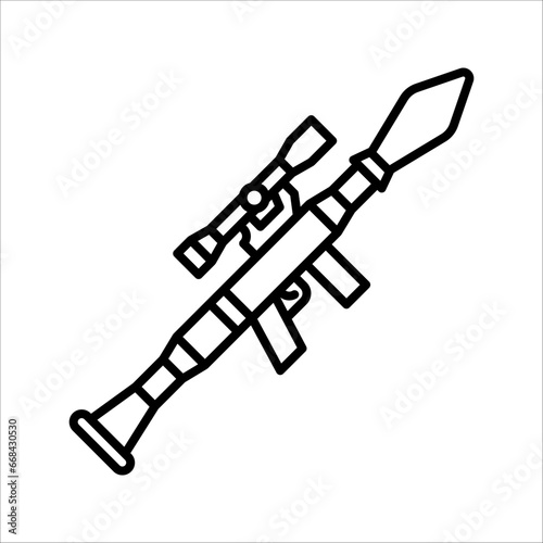 Vector Rocket Launcher Outline Icon Design, Anti-tank rocket propelled grenade launcher - RPG 7. vector illustration on white background
