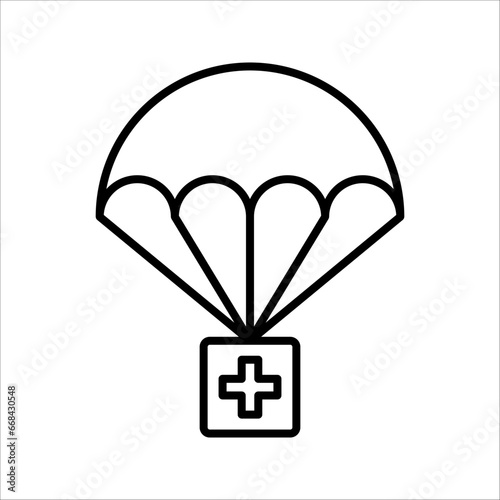 Parachute with first aid kit line icon. linear style sign for mobile concept and web design. Medical box delivery outline vector icon. vector illustration on white background