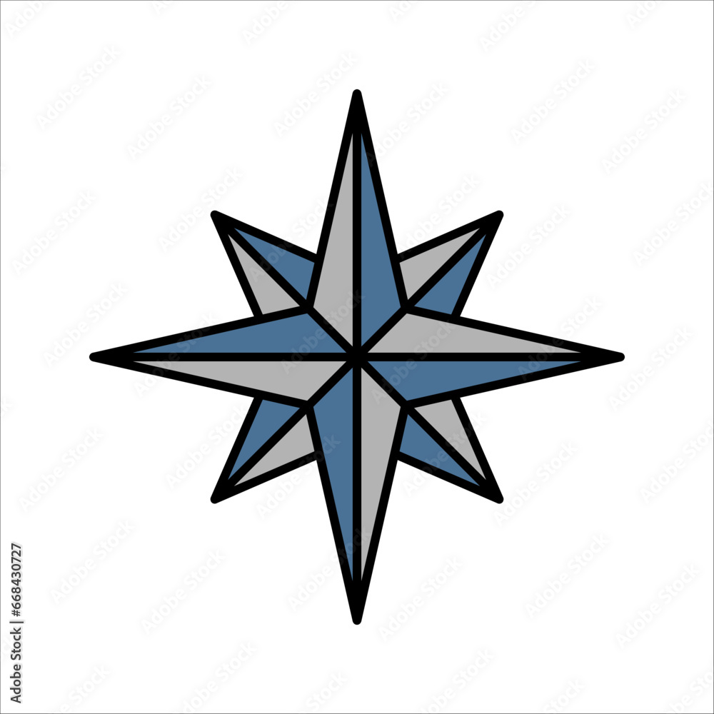 Vector compass rose with North, South, East and West indicated vector illustration on white background Vector compass rose with North, South, East and West indicated vector illustration on white background