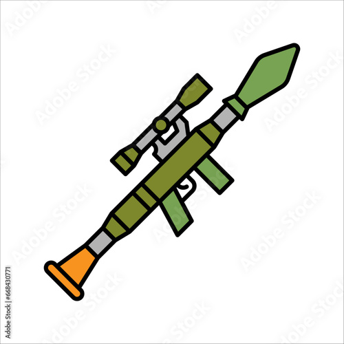 Vector Rocket Launcher Outline Icon Design, Anti-tank rocket propelled grenade launcher - RPG 7. vector illustration on white background