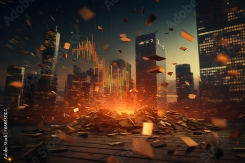 Stock market crash concept with falling financial charts.