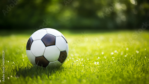 Vibrant Soccer Ball on Green Grass with Copy Space