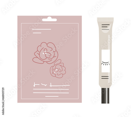 Korean skin care set. Face mask with herbal. Natural and organic skincare product. Sticker for social networks and messengers. Cartoon flat vector collection isolated on white background