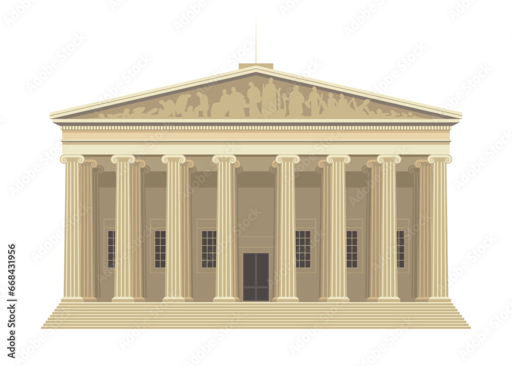 Obraz premium London architecture element. Traditional britain sightseen. Beige building with columns. Graphic element for website. Cartoon flat vector illustration isolated on white background