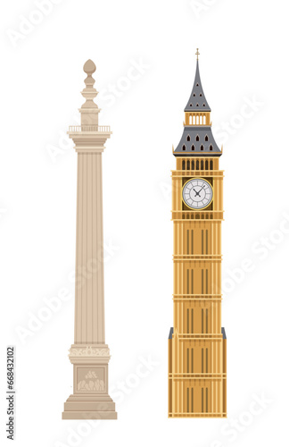 London architecture element. Traditional britain sightseen. Golden ancient tower and monument. Graphic element for website. Cartoon flat vector illustration isolated on white background photo