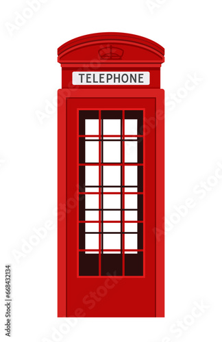 London architecture element. Traditional britain sightseen. Red ancient cabin. Tourism and travel to UK. Poster or banner. Cartoon flat vector illustration isolated on white background