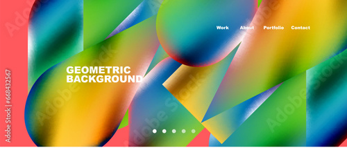 Glassmorphism landing page background template. Colorful glass shapes with metallic effect abstract composition for wallpaper, banner, background