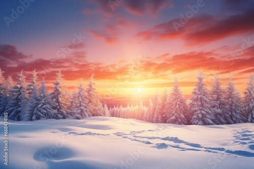 Sunrice winter background and copy space, generative ai © Nia™