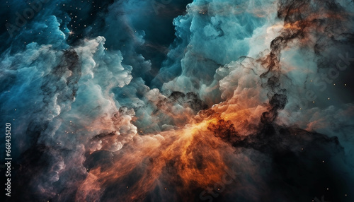 Abstract Milky Way landscape, glowing nebula in deep space generated by AI