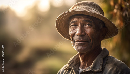 Smiling senior farmer in straw hat enjoys leisure activity outdoors generated by AI