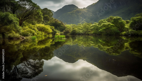 Tranquil mountain meadow reflects natural beauty of rural landscape generated by AI