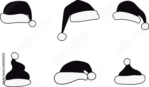 black and white christmas hats icons set
