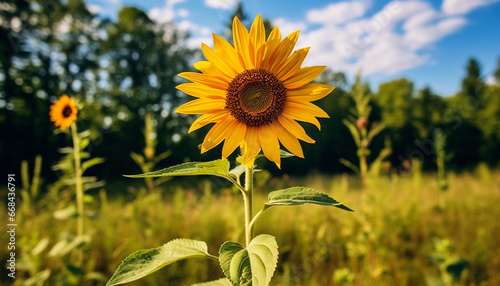 Bright yellow sunflower in a vibrant meadow  nature organic beauty generated by AI