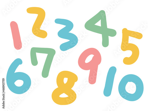 かわいいカラフルな1から10の数字／手書き文字イラスト素材