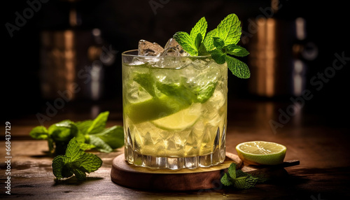 A refreshing mojito cocktail with mint leaf and citrus fruit generated by AI
