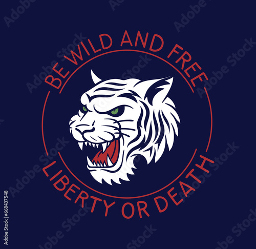 Rock print for tattoo. Be wild and free, Liberty of death. Retro style, back to 80s and 90s. Beauty, aesthetics and elegance. Cartoon flat vector illustration isolated on blue background