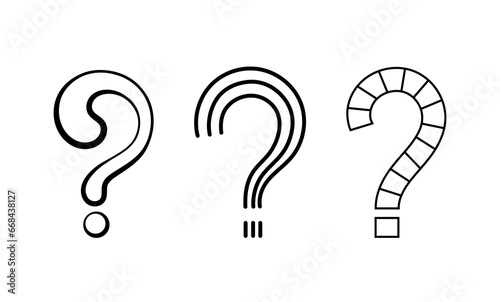 Question marks line set. Frequently asked questions. Feedback and information, knowledge. Minimalistic creativity and art. Linear flat vector collection isolated on white background