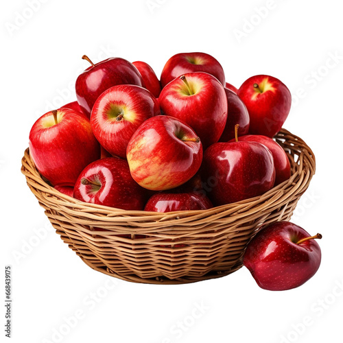 apples with drops in a wicker basket on light wooden and grunge
 photo