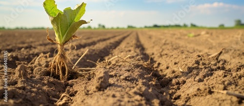 The dry summer is affecting the small field of growing agricultural crops especially sugar beet photo