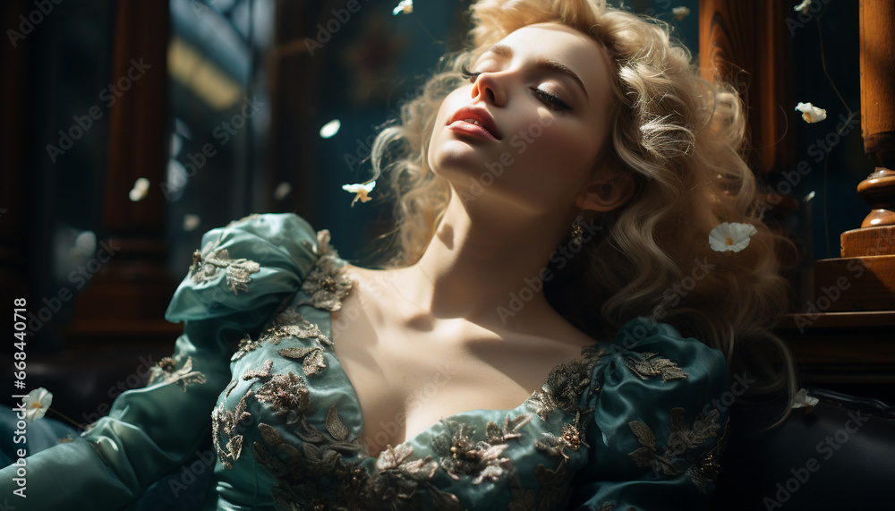 A beautiful young woman, the epitome of elegance and sensuality, radiates glamour and beauty generated by AI A beautiful young woman, the epitome of elegance and sensuality, radiates glamour and beauty generated by AI