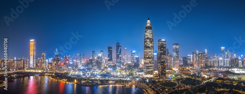 Aerial photography of modern architectural landscape at night in Guangzhou and Shenzhen, China