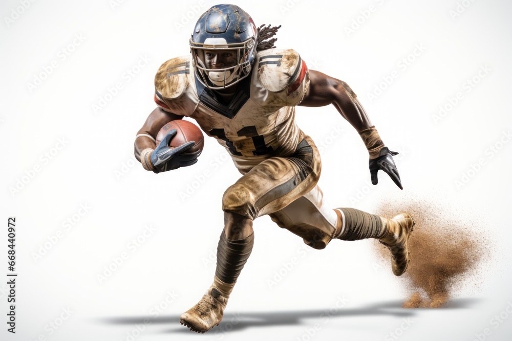 Man playing american football isolated on white background. Generative AI.