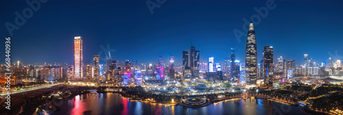 Aerial photography of modern architectural landscape at night in Guangzhou and Shenzhen, China photo