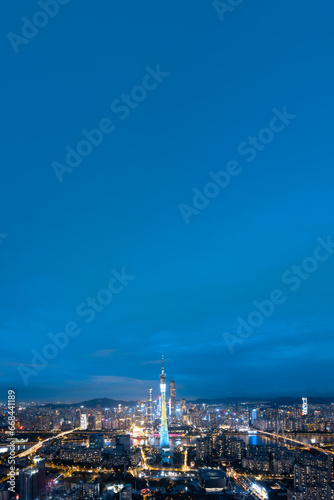 Aerial photography of modern architectural landscapes at night in Guangzhou  China