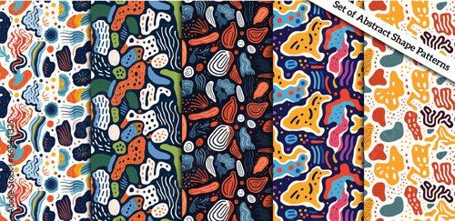 Seamless pattern set with abstract hand drawn doodle shapes. Creative universal background.