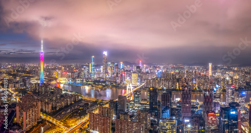 Aerial photography of modern architectural landscapes at night in Guangzhou, China