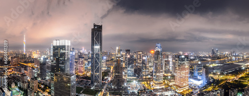 Aerial photography of modern architectural landscapes at night in Guangzhou  China