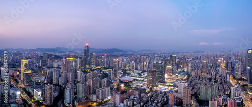 Aerial photography of modern architectural landscapes at night in Guangzhou  China