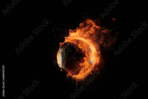 Soccer ball ablaze in the darkness, fiery passion for the game, intense competition, ignite the thrill of victory, AI Generative.