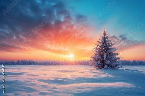 Sunrice winter background and copy space, generative ai © Nia™