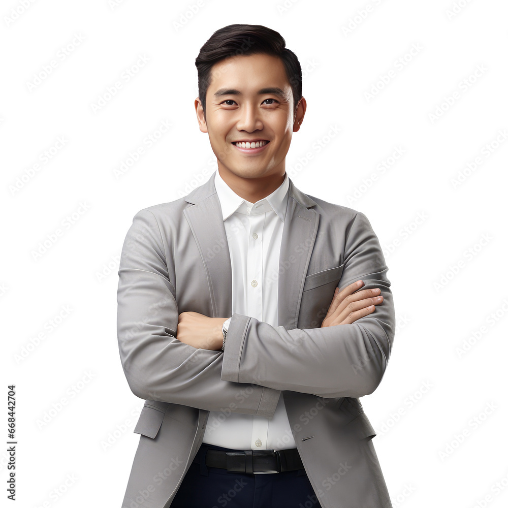 handsome asian man happy face smiling with crossed arms looking at the camera. Positive Successful businessman, isolated on white transparent background, ai generate handsome asian man happy face smiling with crossed arms looking at the camera. Positive Successful businessman, isolated on white transparent background, ai generate