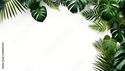 tropical leaves frame background with copy space top view. Generative AI