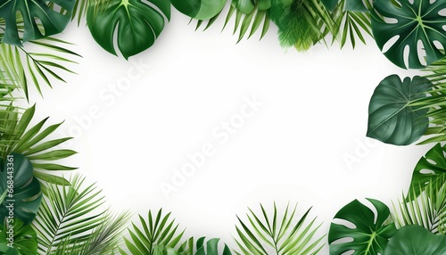 tropical leaves frame background with copy space top view. Generative AI photo