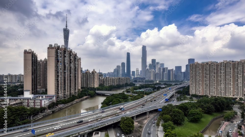 Naklejka premium Aerial photography of the skyline of modern architectural landscapes in Guangzhou, China