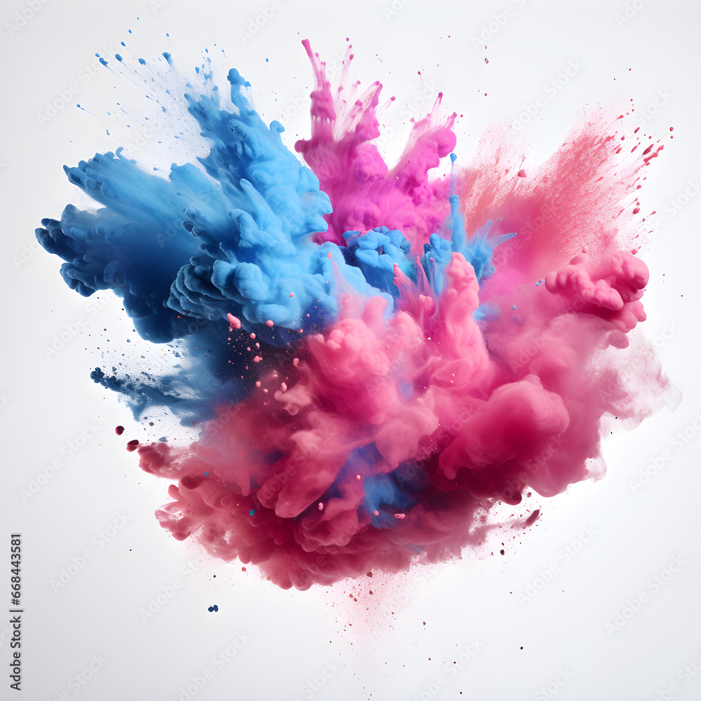 Beautiful abstract pink and blue dust and smoke explosion for graphic design.
