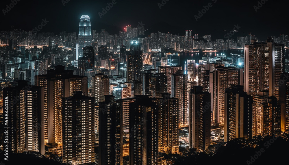 Beijing modern skyline glows multi colored at dusk from Victoria Peak generated by AI Beijing modern skyline glows multi colored at dusk from Victoria Peak generated by AI