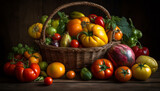 Fresh organic vegetables in wicker basket on rustic wooden table generated by AI