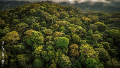 High up in the mountain range, a drone captures the beauty in nature generated by AI