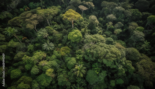 High angle view of tropical rainforest with green palm trees generated by AI